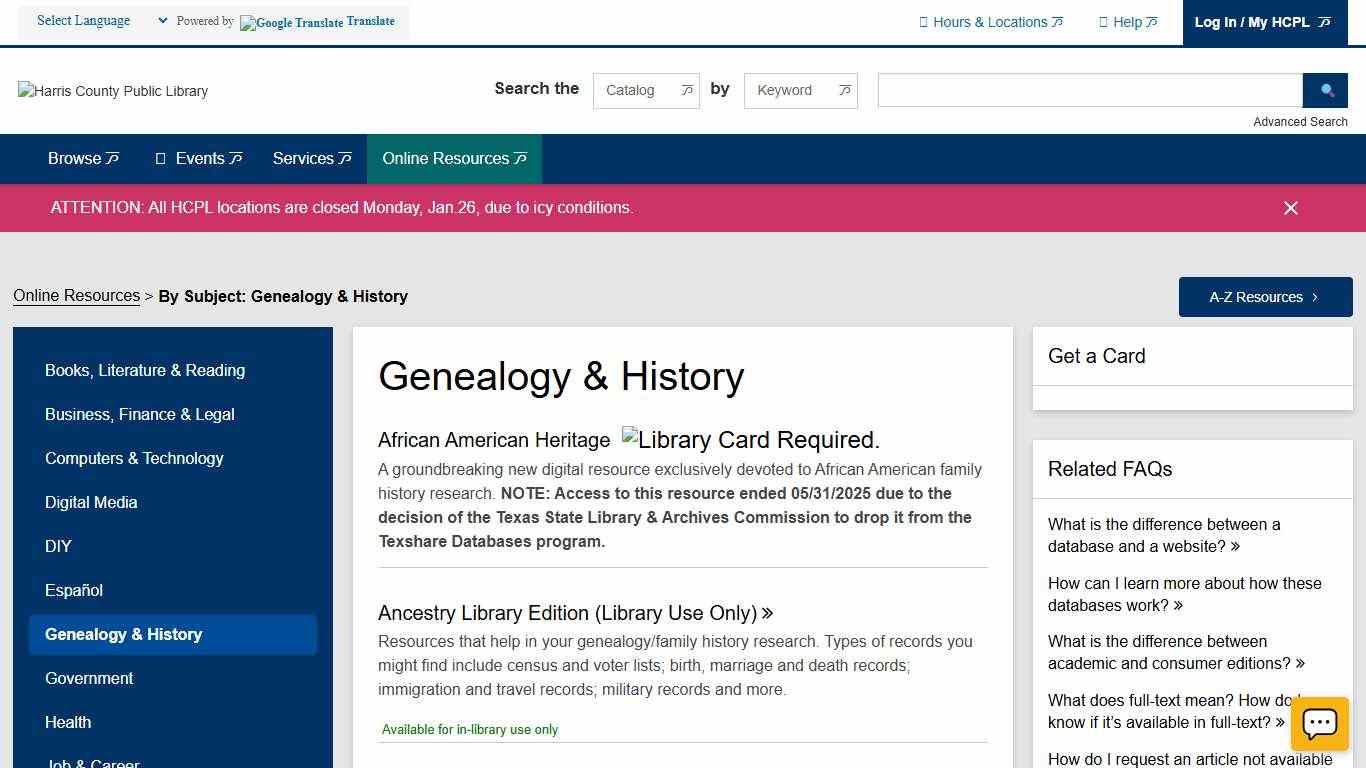 Genealogy & History Harris County Public Library